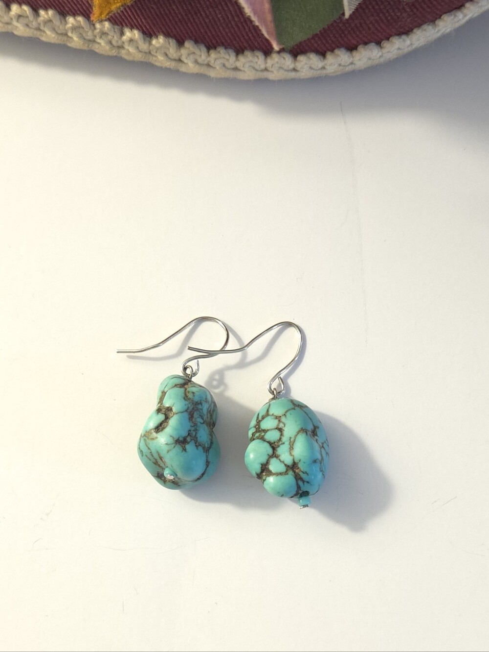 Handmade Sterling Silver Raw Turquoise Nugget Dangle Earrings 925